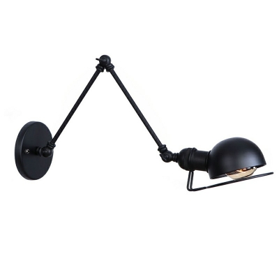 Adjustable Arm Wall Light Simple Industrial Iron 1 Light Dome Shade Wall Sconce for Bedroom