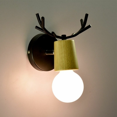 Antler Shape Wall Sconce Light Creative Modern Metal and Wood Shade Wall Light for Drwing Room