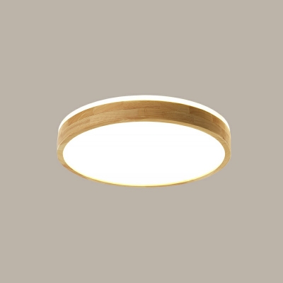 Asian Style LED Flush Mount Light Wood Acrylic Ceiling Lamp Circle in Warm Light for Bedroom