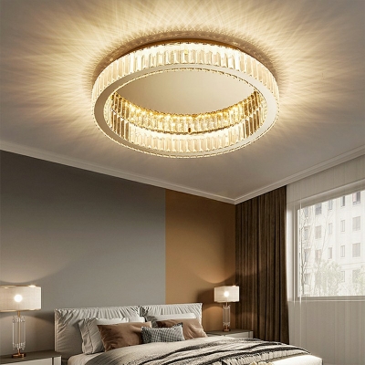 Bedroom LED Flushmount Crystal Ceiling Flush Light with Round Shade in Stepless Dimming