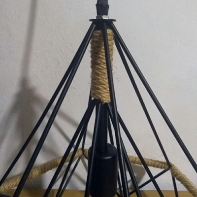 Black Caged Hanging Light Fixtures Vintage Industrial Rope 1 Light Pendant Lighting for Restaurant