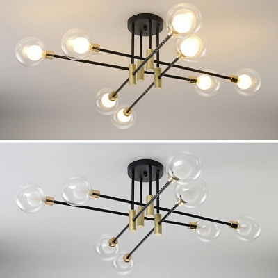 Black Sputnik Linear Semi Flush Lighting Modernist 12 Inchs Height Ceiling Lamp Fixture for Sitting Room