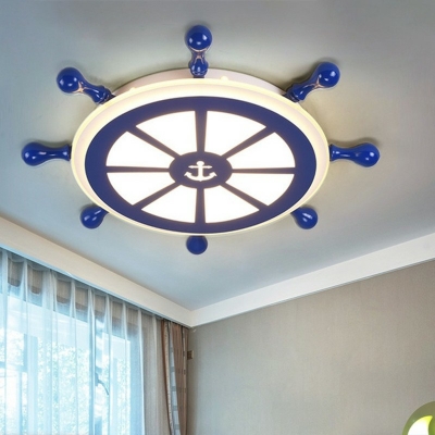 Blue Cartoon Rudder Ceiling Light with Acrylic Flush Mount Light for Boy Bedroom