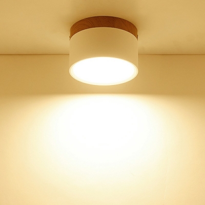Ceiling Mounted Light Cylinder Modern Contracted Metal and Wood Shade LED Light for Corridor