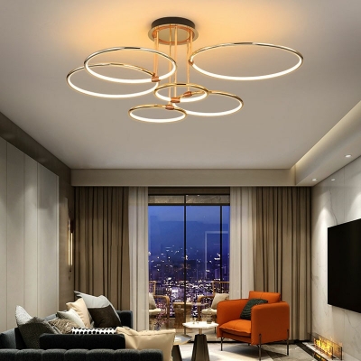 Circle Flush Mount Lamp 6 Lights Dimmable Modern Metal and Rubber Shade LED Light