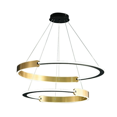 Cricle Chandelier Light Fixture 2 Lights Post-Modern Contemporary Metal Shade Indoor Lamp