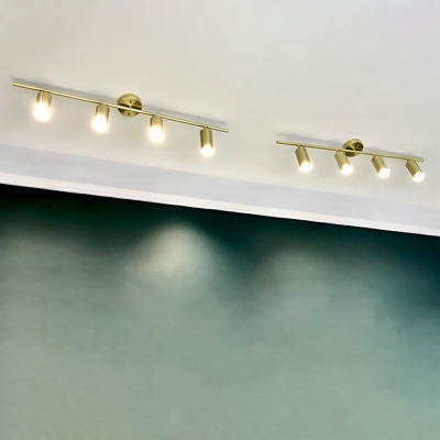 Cylindrical LED Track Spotlight Nordic Style Metal Living Room Rotatable Semi Flush Light in Gold
