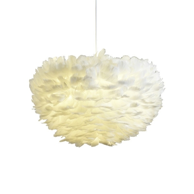 Feather Sphere Pendant Lamp 5 Bulb White Feather Bedroom Hanging Chandelier