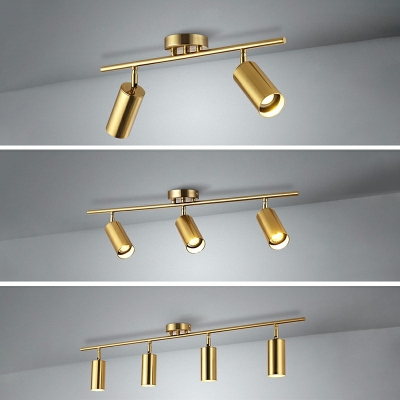 Gold Tube Living Room Ceiling Track Lighting Brass Shade Modernism Semi Flush Light Fixture