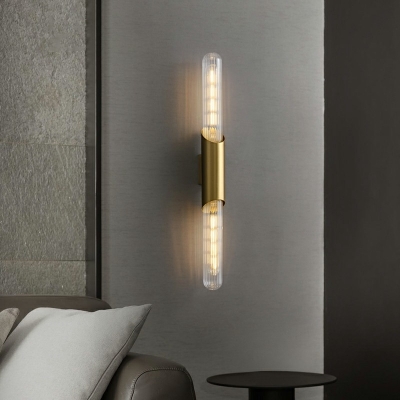 Industrial Style Cylinder Shaped Wall Lamp Glass 2 Light Wall Light for Bedroom