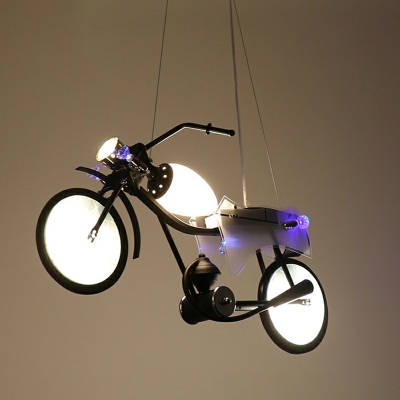Industrial Style Motorcycle Shaped Island Pendant Metal 4 Light Island Light in Black for Restaurant