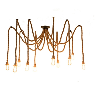 Industrial Style Multi Light Pendant Nature Rope 10 Light Hanging Lamp for Restaurant
