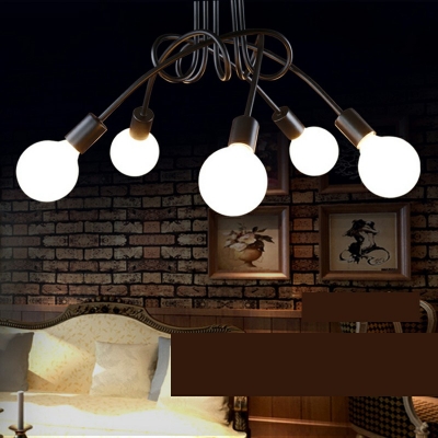 Industrial Style Sputnik Shaped Semi Flush Mount Light Metal 5 Light Ceiling Light for Bedroom