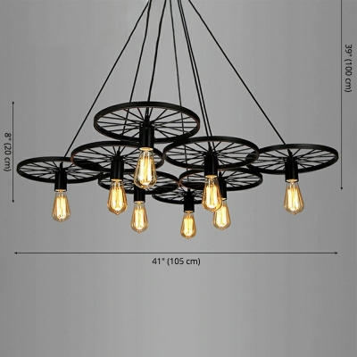 Industrial Style Wheel Shaped Pendant Light Metal 8 Light Hanging Lamp for Restaurant