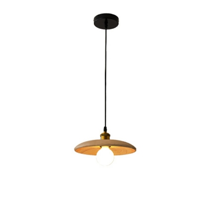 Japanese Style Wood Pendant Light Dish Shaped Modern and Simple Hanging Light for Homestay