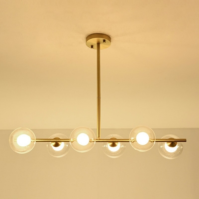 Linear Ceiling Hanging Light Postmodern Clear Glass Living Room Island Lamp in Brass
