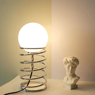 Loop Night Table Light Postmodern Metallic 1-Light Bedside Night Lamp in Chrome with Orb Cream Glass Shade