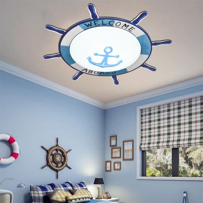 Mediterranean Style Acrylic Flush Ceiling Lights LED Creative Pirate Rudder Ceiling Light for Children's Room