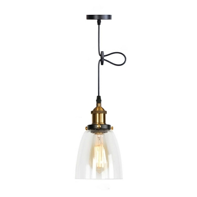 Metal Hanging Lamp Rustic Single-Bulb Bistro Ceiling Pendant Light Clear Glass in Gold