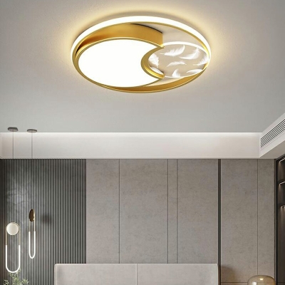 Minimalist Black/Gold LED Feather Circular Ceiling Light Iron Flush Mount for Living Room