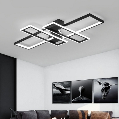 Modern Style Rectangle Semi Flush Mount Light Metal 4 Light Ceiling Light for Living Room