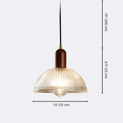 Nordic Style Glass Pendant Light Wood Bowl Retro Hanging Light for Bedside