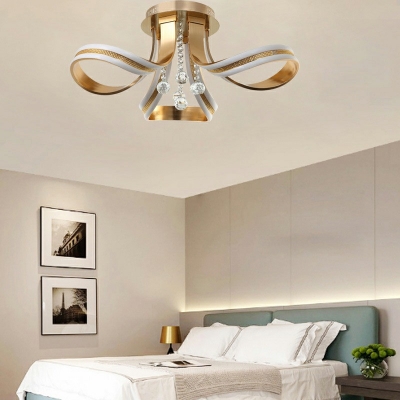 Petal Shape Flush Ceiling Light 3 Lights Modern Nordic Crystal and Iron Shade Light for Living Room
