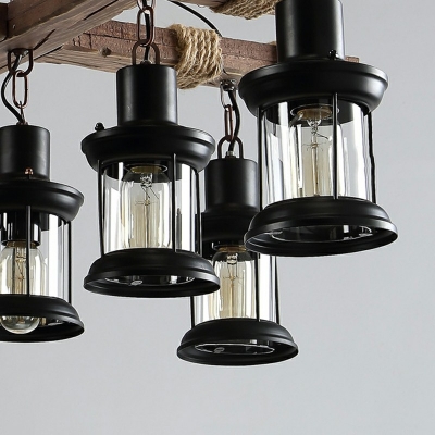 Retro Cylinder Chandelier Light Industrial Style Wood Suspension Pendant Light for Restaurant Bar