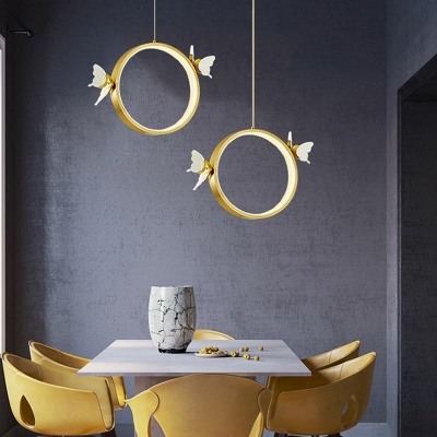 Ring Geometric Hanging Light Fixtures Modern Gold Ceiling Pendant in 1-Light