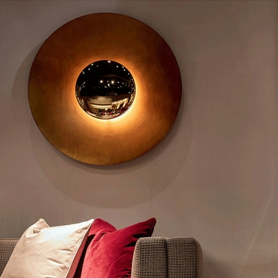 Round Wall Sconce Light Post-Modern Contracted Metal Shade Wall Light for Living Room, 16