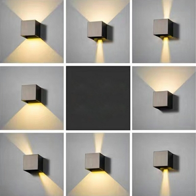 Square Wall Sconce Light 2 Lights Contemporary Modern Metal Shade Wall Light for Courtyard