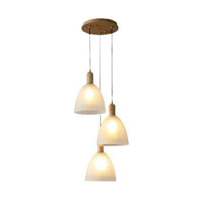 Three Light Hanging Light Glass Wood Hanging Light Fixture in Contemporary Style