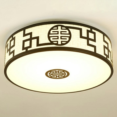 Traditional Style Drum Ceiling Light Fixture 1 Head Fabric Flush Mount Light for Living Room