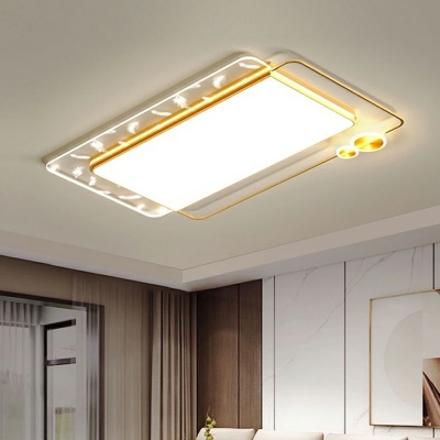Ultra Thin Geometric Flushmount Modernism Acrylic LED Ceiling Lamp with Feather Pattern in White Light