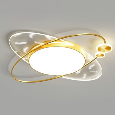 White Light Thin Oval Flushmount Modernism Acrylic LED Ceiling Lamp with Feather Pattern