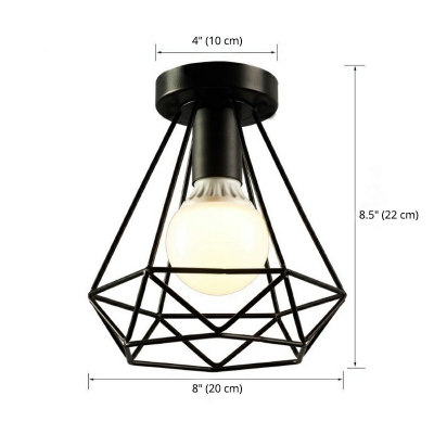 1 Light Ceiling Mounted Fixture Retro Style Metal Flush-Mount Cage Lamp