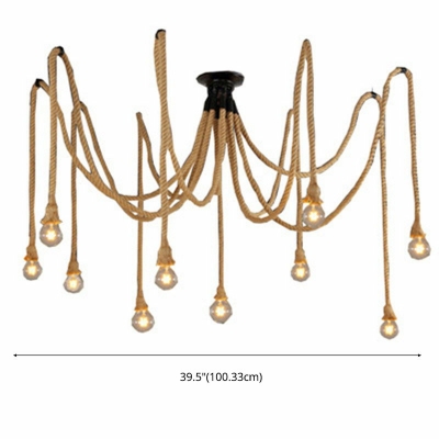 10-Light Industrial Rope-Hung Pendant Ceiling Lights Swag Pendant Light with Browns