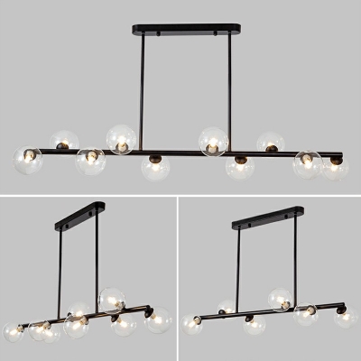 10 Lights Modern Style Ball Glass Shade Island Light Wrought Iron Hanging Lamp for Dinning Room
