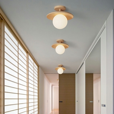 5.5 High Semi Flush Mount Light Creative Modern Wood and Glass Shade Lamp for Balcony