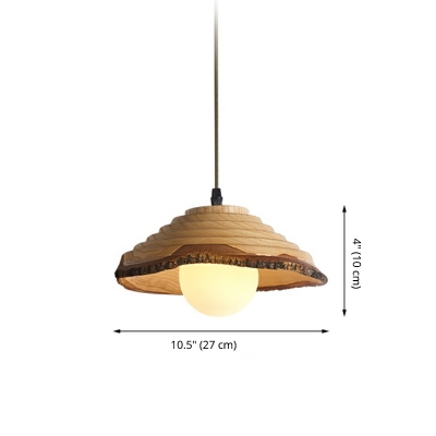 Cone Wood Shade Hanging Light 1 Globe Bulb Pendant Light for Dinning Room