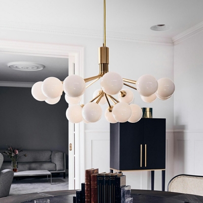 Cream Glass Globe Ceiling Chandelier Modernism Living Room Pendant Light