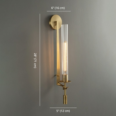 Cylinder Wall Sconce Light Post-Modern Glass and Iron Shade Wall Light for Living Room