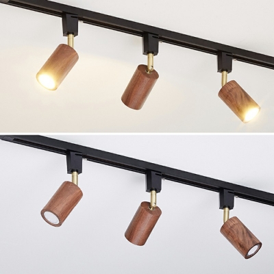 Cylindrical LED Track Spotlight Nordic Style Wooden Rotatable Semi Flush Light
