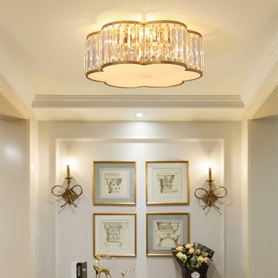 Flower Shade Bedroom Flush Mount Lighting Traditional Crystal in Gold Ceiling Light