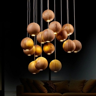 Goble Hanging Lamp 16 Lights Living Room Suspended Lighting Fixture in Wood
