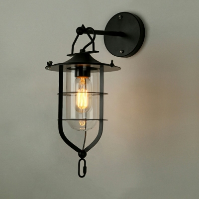 Industrial Style 1 Light Glass Wall Mounted Light Black Shaded Restaurant Wall Sconce Light