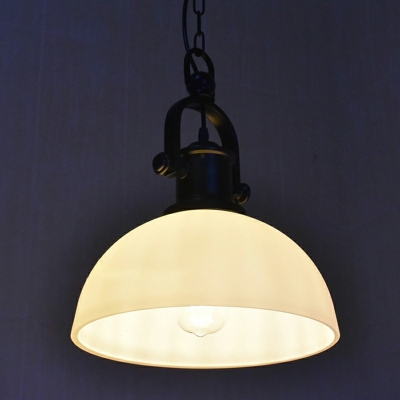 Industrial Vintage Style Dome Pendant Light Glass Shade Wrought Iron Hanging Light in Black