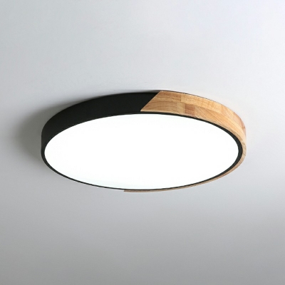Minimalism Style Round Ceiling Flush Mount Iron Flush Mount Ceiling Light with Wooden Decoration for Sleeping Room