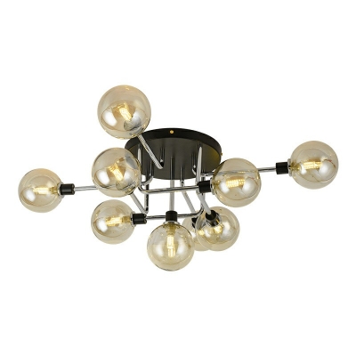 Minimalistic Ball Shape Glass with Roung Canopy Flush Ceiling Light Fixture for Sitting Room
