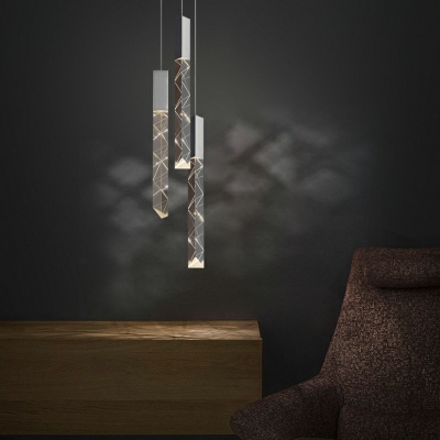 Modern Style Crystal Pendant 3 Lights Metal LED Hanging Light for Living Room